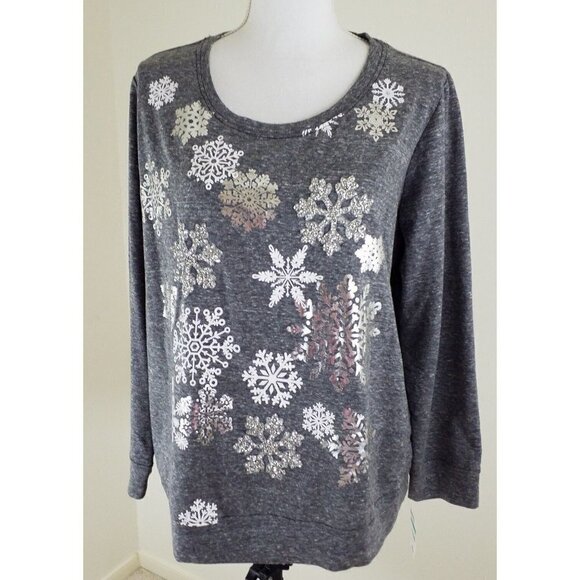 Style & Co.Woman~Plus Sz 0X~Med Gray Graphic- Print Glitte Snowfall Top NWT$56.5 - Picture 1 of 8
